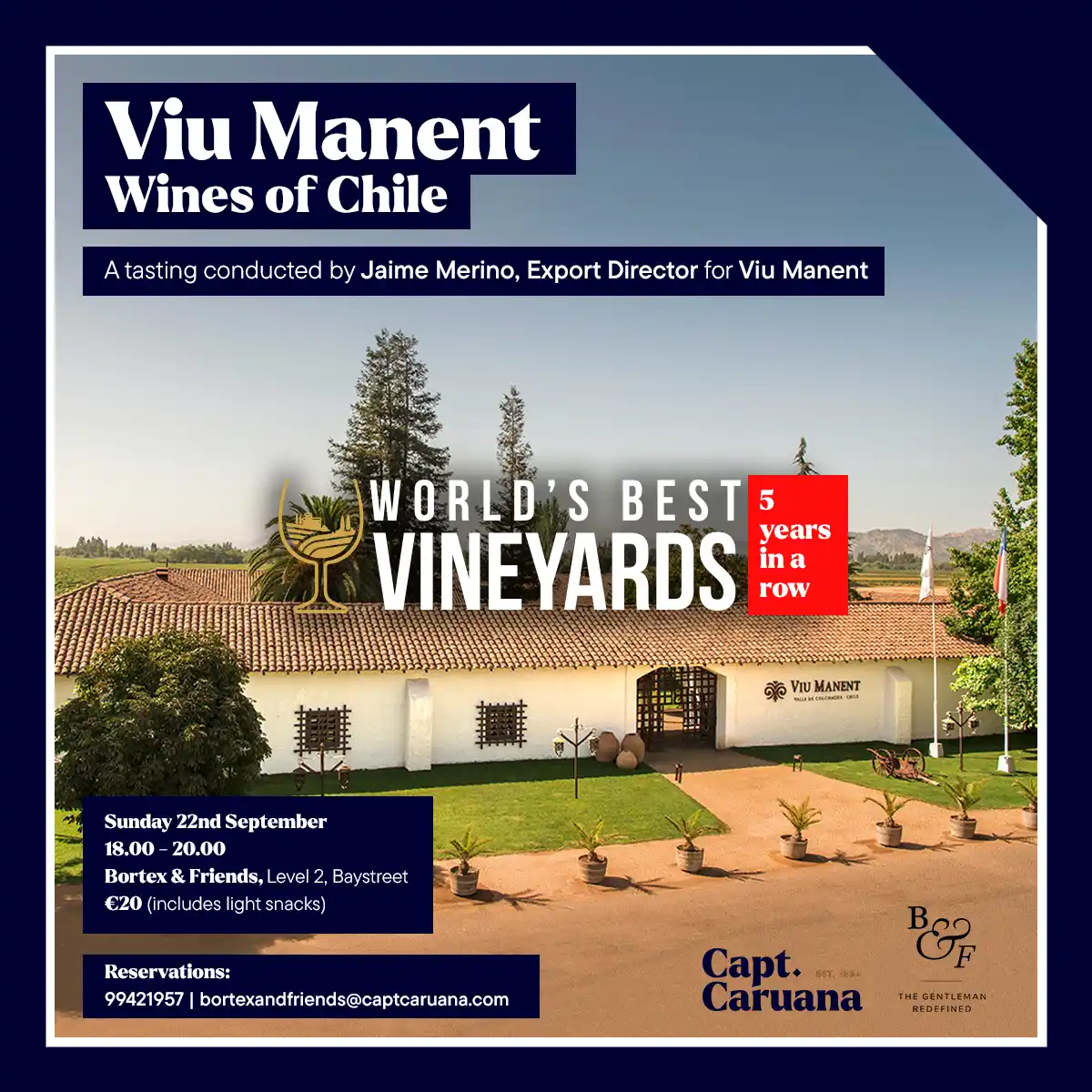 Viu Manent Chilean wine tasting September 2024 at Bortex and Friends